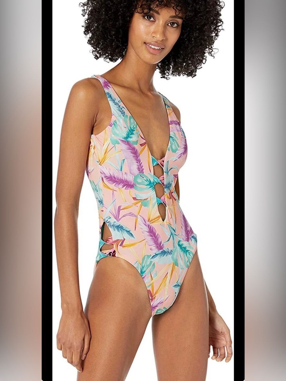 Bar III Women's Swimwear
Strappy Plunge One Piece Swimsuit Copacabana NWT Large